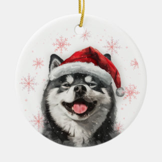 Ornamento De Cerâmica Black Akita Dog Christmas Personalized