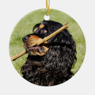 Ornamento De Cerâmica Black and Tan Playful Cocker Spaniel Puppy Dog