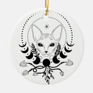 Ornamento De Cerâmica Black and White Cat Moon Window Suncatcher