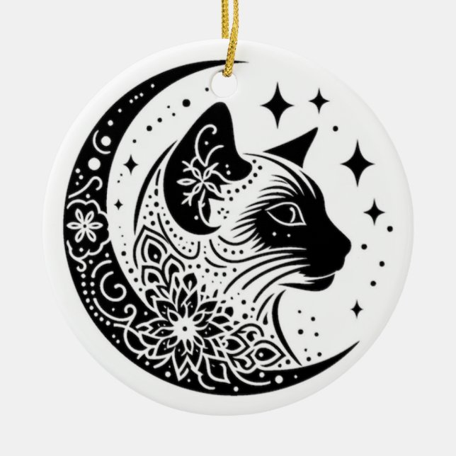 Ornamento De Cerâmica Black and White Cat Moon Window Suncatcher (Frente)