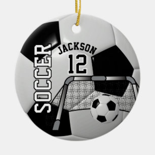 Ornamento De Cerâmica ⚽ Black and White Personalize a bola de futebol
