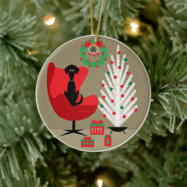 Ornamento De Cerâmica Black Dog in Mid Century Christmas Room