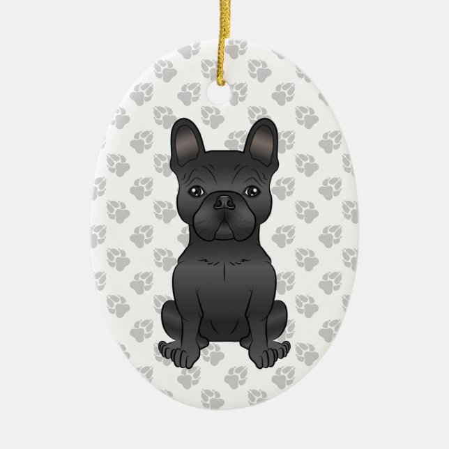 Ornamento De Cerâmica Black French Buldog / Frenchon Dog & Text (Frente)