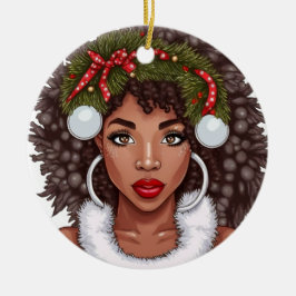 Ornamento De Cerâmica Black Girl Christmas Magic Melanin Ugly Xmas Sweat