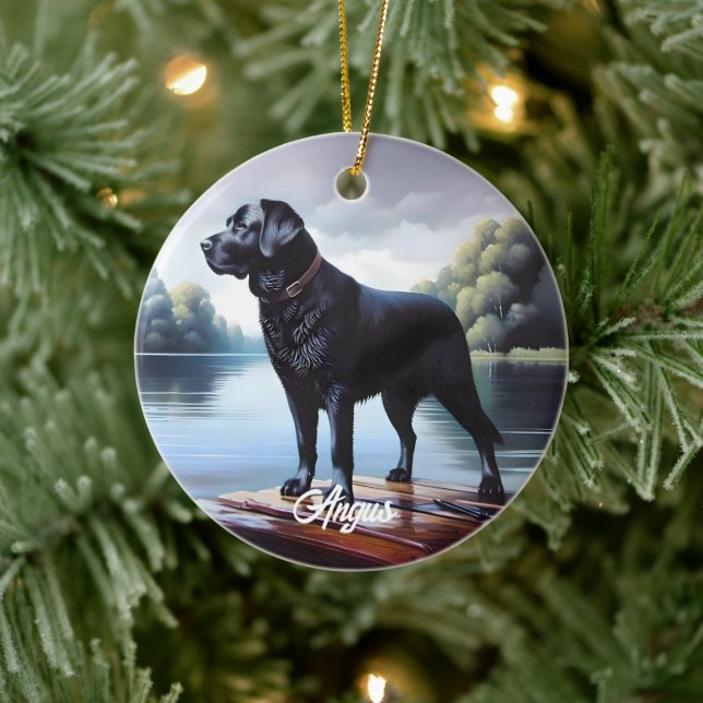 Ornamento De Cerâmica Black Lab e Lago (Árvore)
