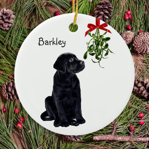 Ornamento De Cerâmica Black Lab Mistletoy Pet Dog Natal