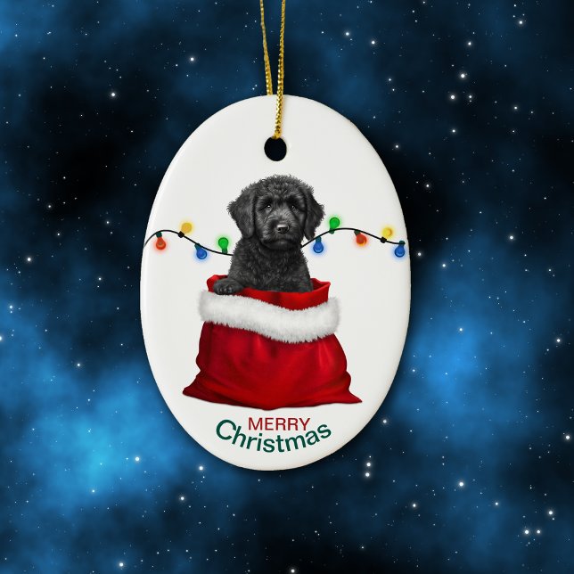 Ornamento De Cerâmica Black Labradoodle Dog Holiday Bag (Criador carregado)