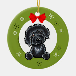 Ornamento De Cerâmica Black Labradoodle Natal Classic