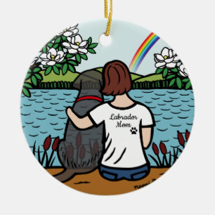 Ornamento De Cerâmica Black Labrador Angel e mamãe Brown