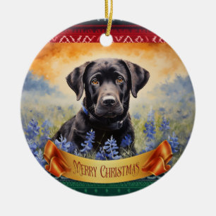 Ornamento De Cerâmica Black Labrador em Bluebonnets