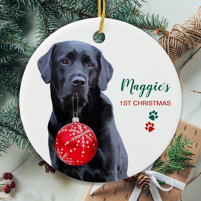 Ornamento De Cerâmica Black Labrador Personalizou o Natal do Cachorro Bo (Criador carregado)