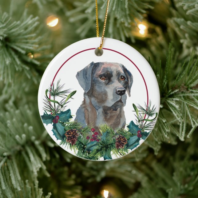 Ornamento De Cerâmica Black Labrador Retriever Evergreen Berry Wreath (Árvore)