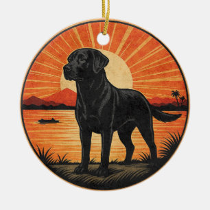 Ornamento De Cerâmica Black Labrador Retriever Sunset Vintage Lover