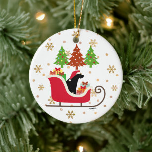 Ornamento De Cerâmica Black Labrador Silhouette Christmas Sleigh