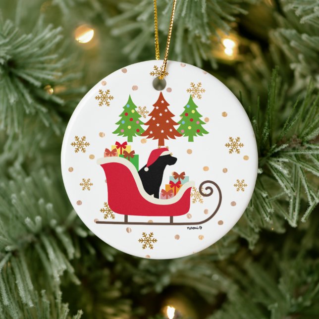 Ornamento De Cerâmica Black Labrador Silhouette Christmas Sleigh (Árvore)