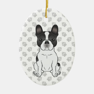 Ornamento De Cerâmica Black Piebald French Bulldog / Frenchie Dog & Text