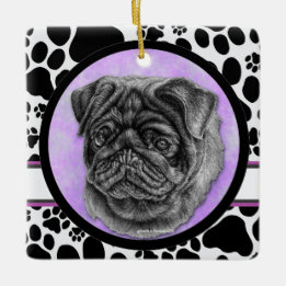 Ornamento De Cerâmica Black Pug Dog Art de Glenda Harlan