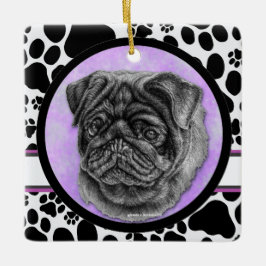 Ornamento De Cerâmica Black Pug Dog Art de Glenda Harlan
