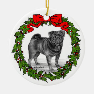 Ornamento De Cerâmica Black Pug Dog Art de Glenda S. Harlan