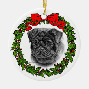 Ornamento De Cerâmica Black Pug Drawing by Glenda S. Harlan