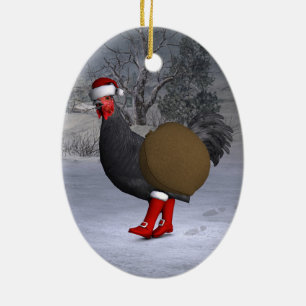 Ornamento De Cerâmica Black Rooster Santa Claus