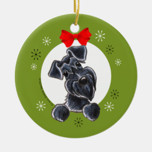 Ornamento De Cerâmica Black Schnauzer Natural Ears Natal Clássico