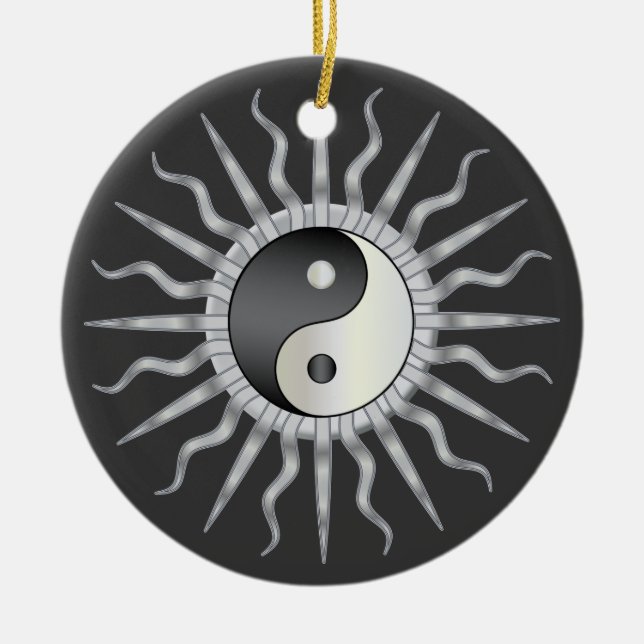 Ornamento De Cerâmica Black Starburst Yin Yang (Frente)