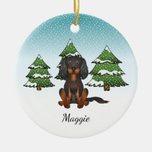 Ornamento De Cerâmica Black Tan Cavalier King Charles Spaniel No Inverno