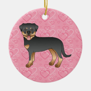 Ornamento De Cerâmica Black & Tan Rottweiler No Memorial Pet Do Coração 