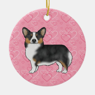 Ornamento De Cerâmica Black Tri Pembroke Welsh Corgi Hearts Com Nome