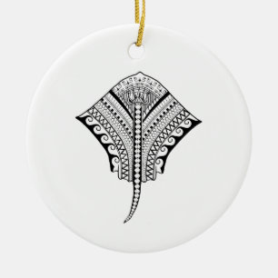 Ornamento De Cerâmica Black Tribal Stingray Manta Ray