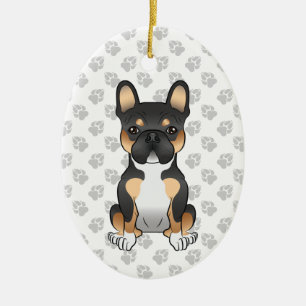 Ornamento De Cerâmica Black Tricolor French Bulldog Frenchie Dog & Text