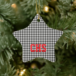 Ornamento De Cerâmica Black White Check All STAR INICIATIVAS Red School