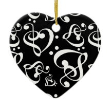 Black White Treble Bass Clef Heart Music Natal
