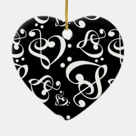 Ornamento De Cerâmica Black White Treble Bass Clef Heart Music Natal