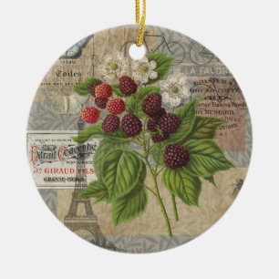 Ornamento De Cerâmica Blackberry Floral Garden Fllower Butfly Art