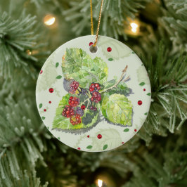 Ornamento De Cerâmica BlackBerry green and red Watercolor