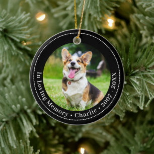 Ornamento De Cerâmica BlackPawprints Em Heart In Loving Memory Pet Photo
