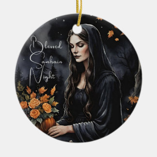 Ornamento De Cerâmica Blessed Samhain Night Halloween Fall Witch