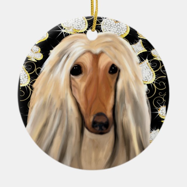 ORNAMENTO DE CERÂMICA BLING AFGHAN HOUND (Frente)