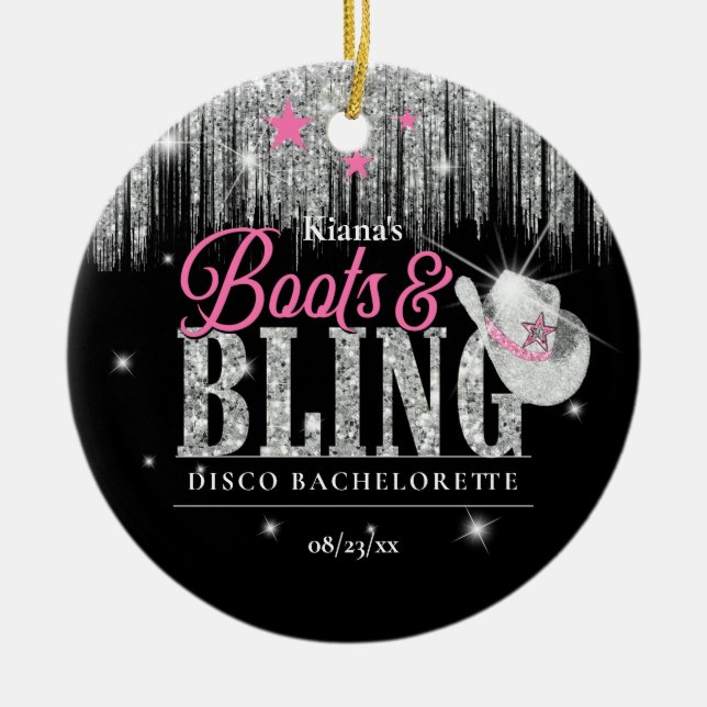Ornamento De Cerâmica Bling Disco Bachelorette ID925 (Frente)