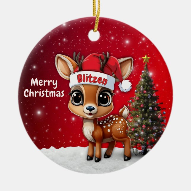Ornamento De Cerâmica Blitzen Baby Deer, Fawn, Doe, Reindeer🦌 🎄 (Frente)