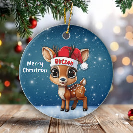Ornamento De Cerâmica Blitzen Cute animal reindeer character, deer 🦌 🎄