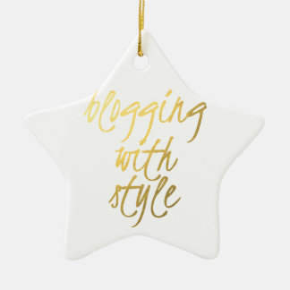 Ornamento De Cerâmica Blogging com estilo - roteiro Dourado