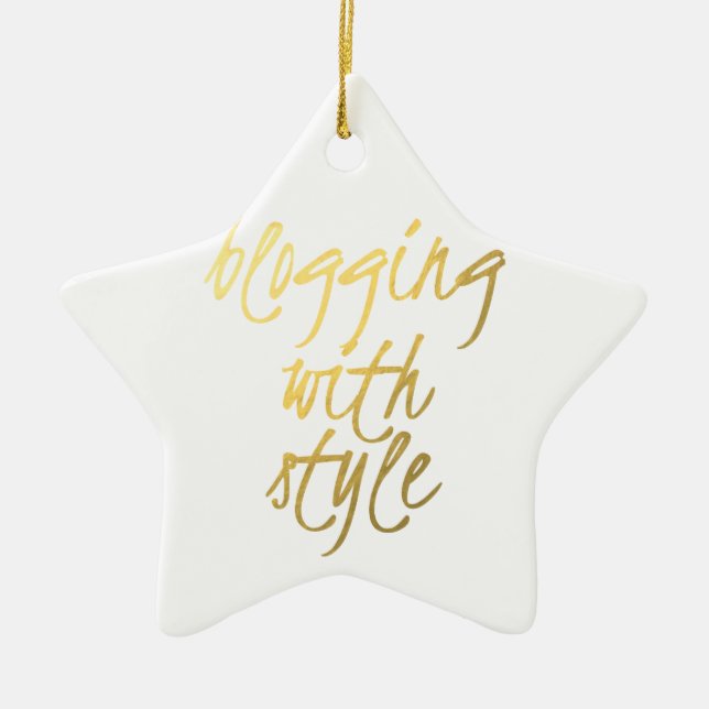 Ornamento De Cerâmica Blogging com estilo - roteiro Dourado (Frente)