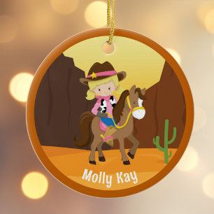 Ornamento De Cerâmica Blona Bólida Cowgirl Personalizada Nome Natal