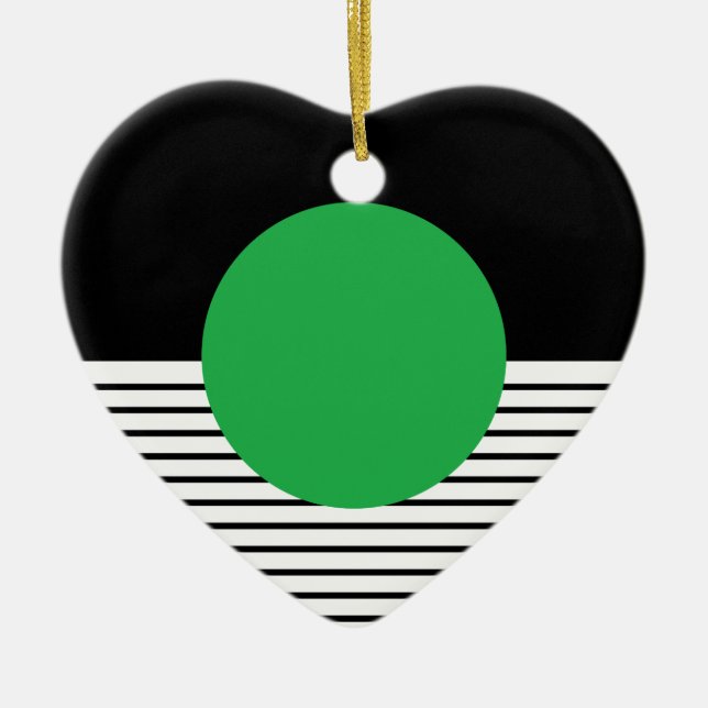 Ornamento De Cerâmica Bloqueio Branco Preto e Círculo Verde (Frente)