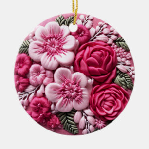Ornamento De Cerâmica Blossomas em Bloom: Arte bordada rosa