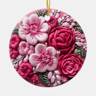 Ornamento De Cerâmica Blossomas em Bloom: Arte bordada rosa
