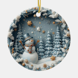 Ornamento De Cerâmica Blue 3D Chirstmas Cute Happy Owl